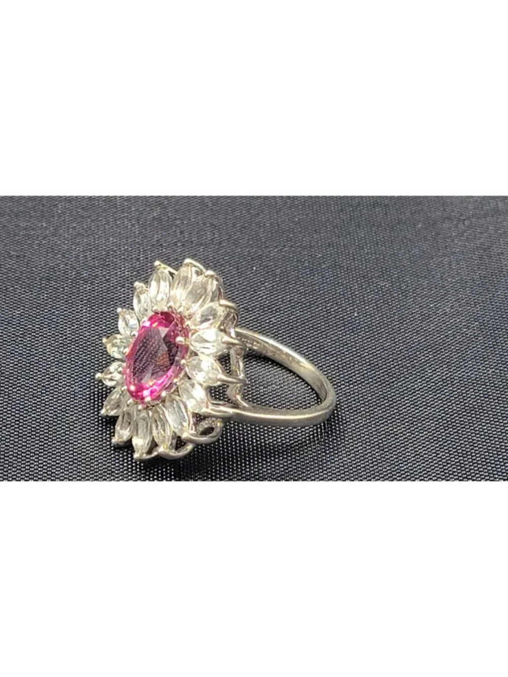 Large Pink Sapphire Sterling Silver Ring with Beautiful Faceting